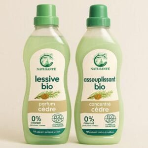 Lessive bio – parfum cèdre & Assouplissant bio – concentré cèdre