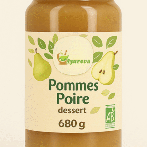 Dessert compote bio pomme de France poire williams